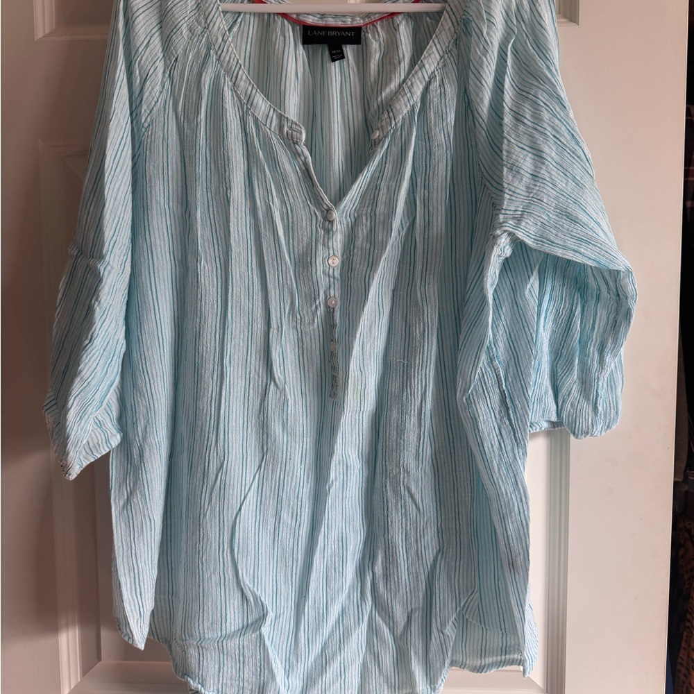 Lane Bryant Sky Blue Striped Blouse